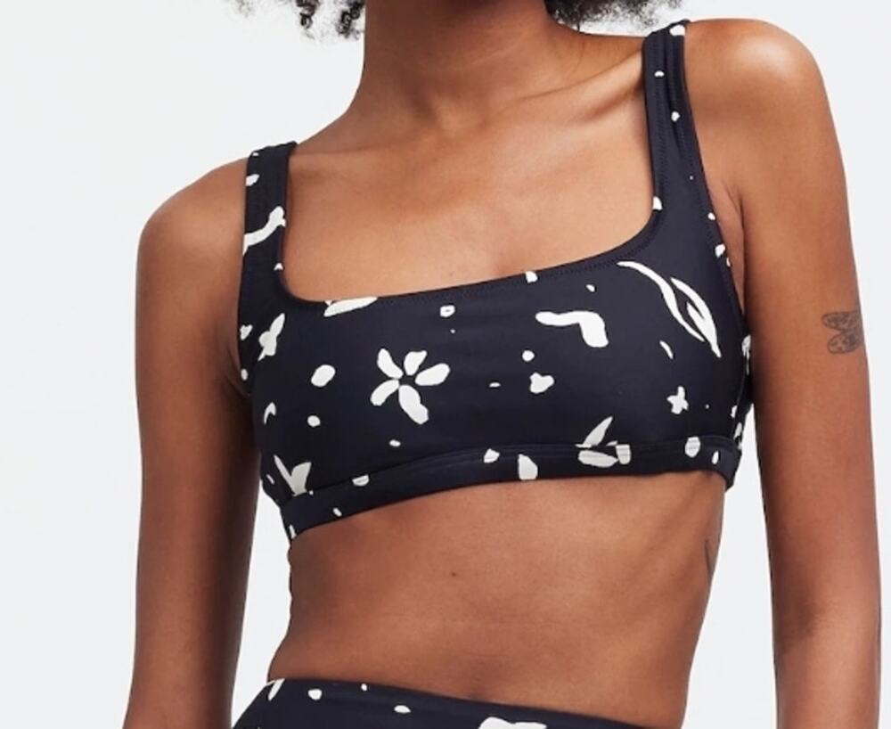 Madewell Square-Neck Bikini Top in Abstract Doodle Size S NWT
